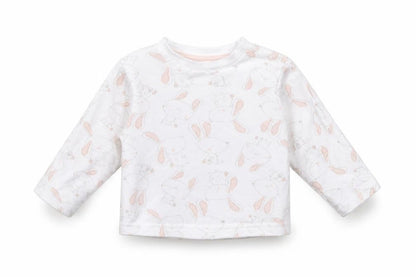 Front view of Watch Me Grow girls’ white basic t-shirt, size 3-6, months - rabbits