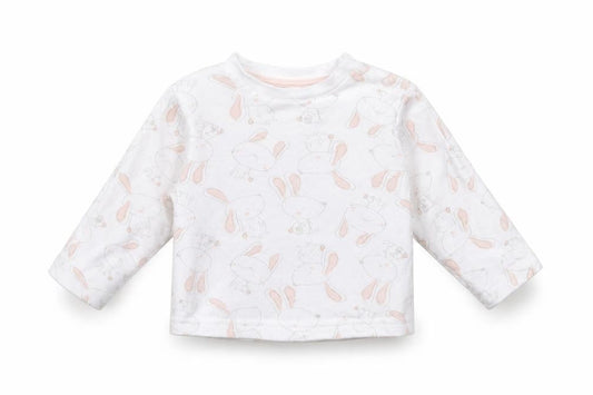 Front view of Watch Me Grow girls’ white basic t-shirt, size 3-6, months - rabbits