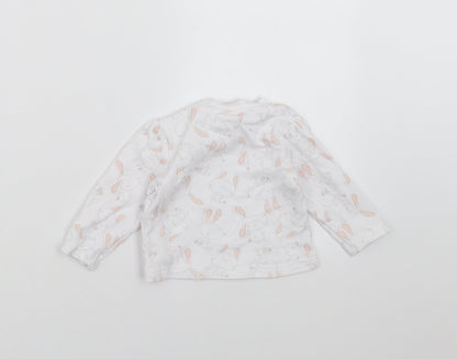Watch Me Grow Girls White   Basic T-Shirt Size 3-6 Months  - rabbits
