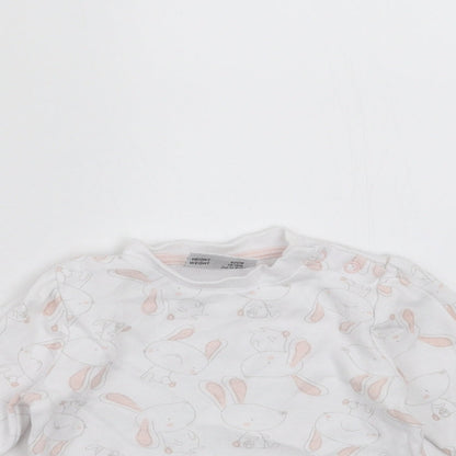 Watch Me Grow Girls White   Basic T-Shirt Size 3-6 Months  - rabbits