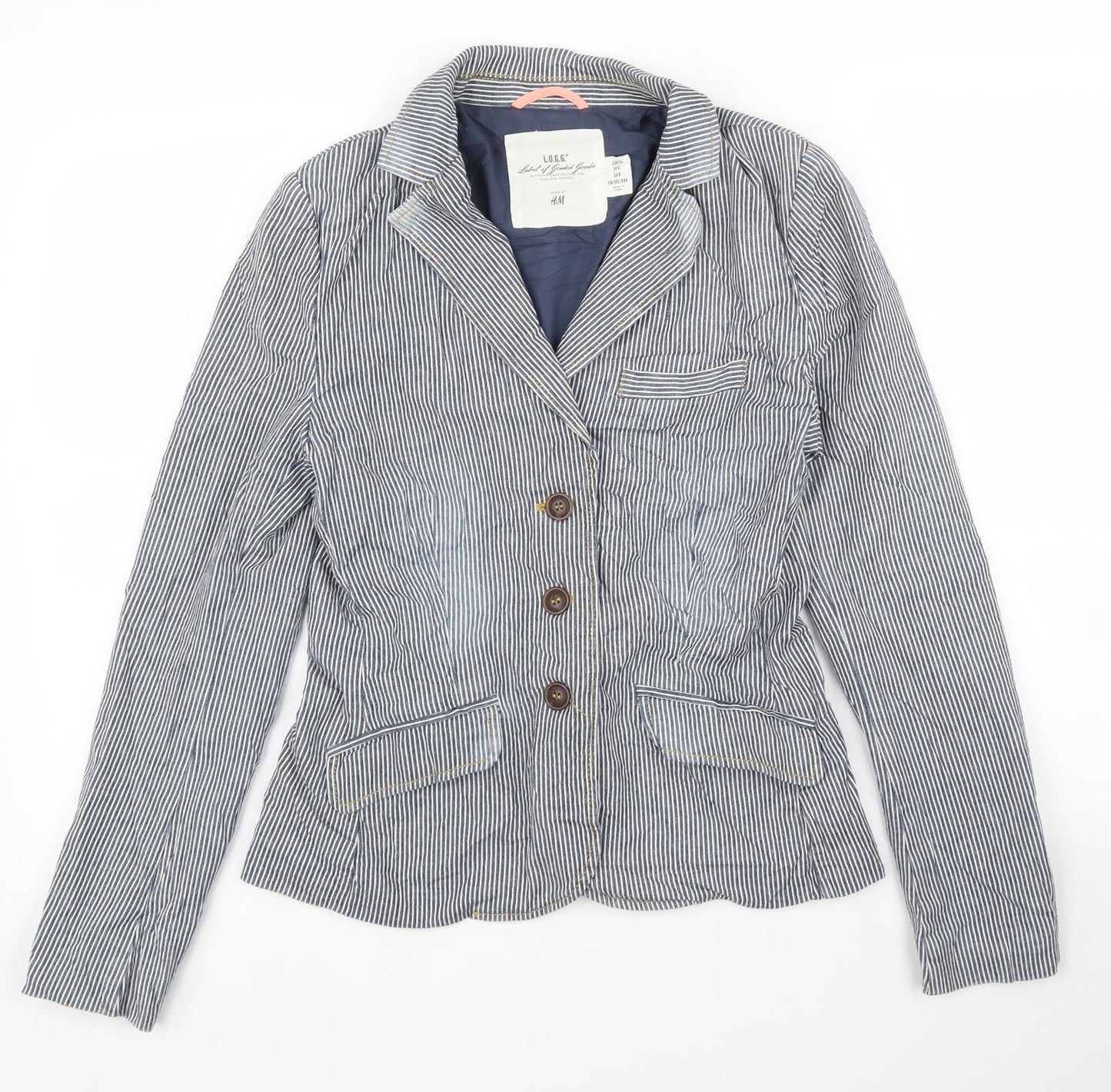 H&M Womens Blue Striped  Jacket Blazer Size 10