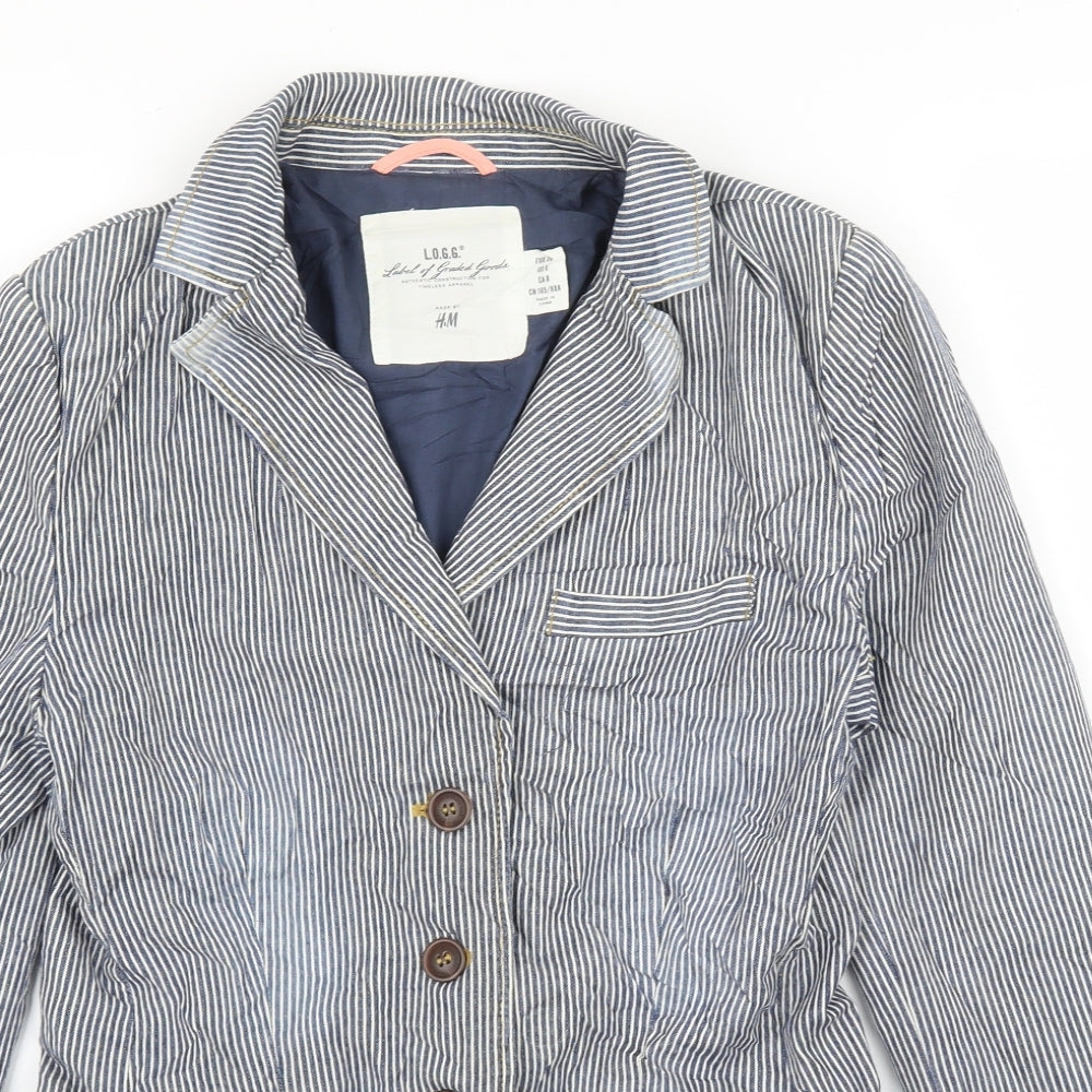 H&M Womens Blue Striped  Jacket Blazer Size 10