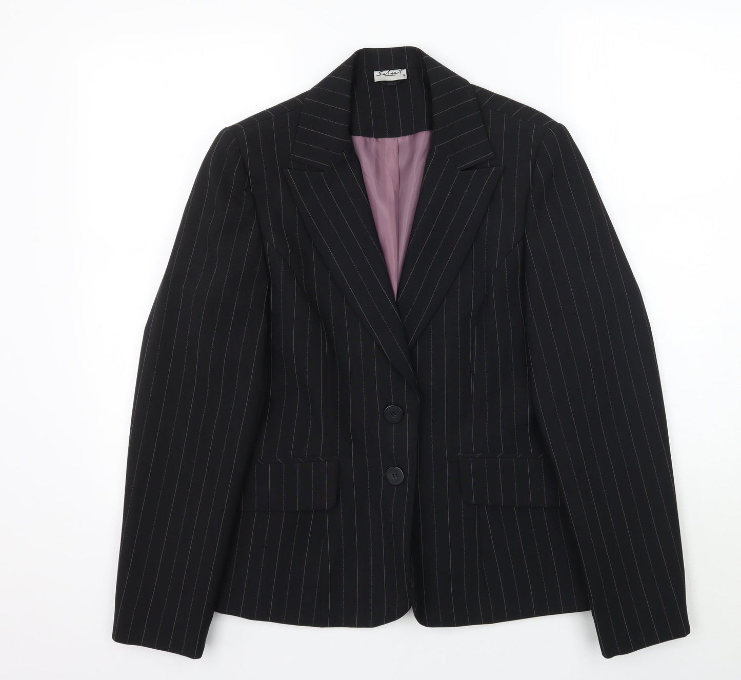 Select Womens Black Striped  Jacket Blazer Size 12