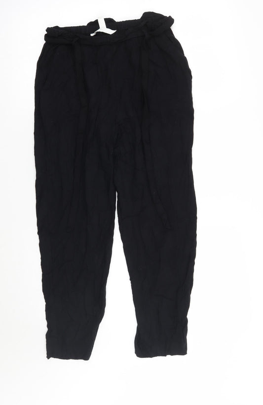 Womens UK Size 4 H&M Regular Fit Cropped Black Trousers