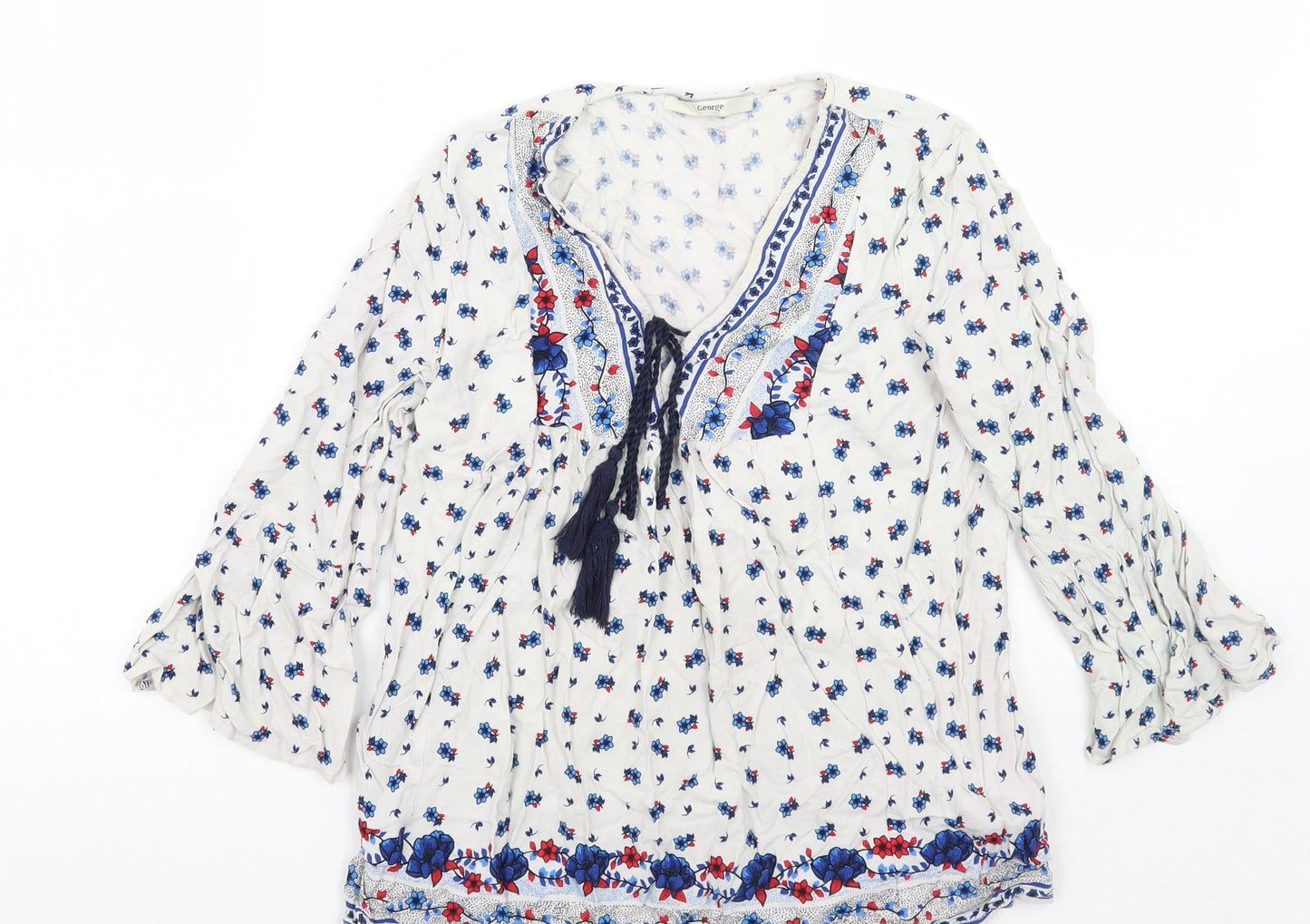 George Womens White Geometric  Basic Blouse Size 8