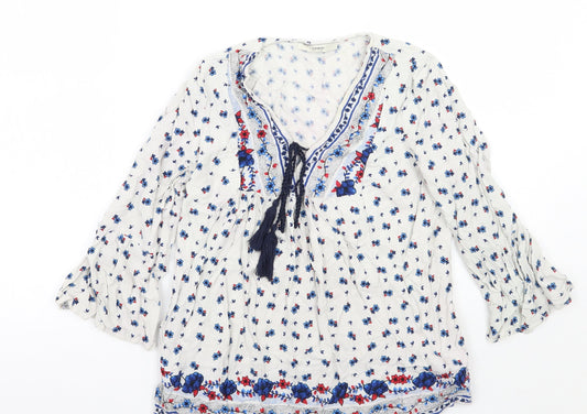 George Womens White Geometric  Basic Blouse Size 8