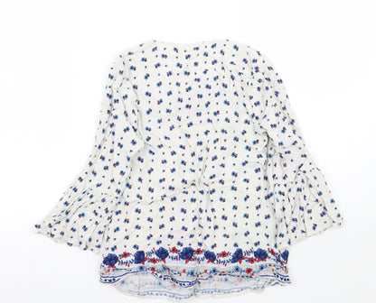 George Womens White Geometric  Basic Blouse Size 8