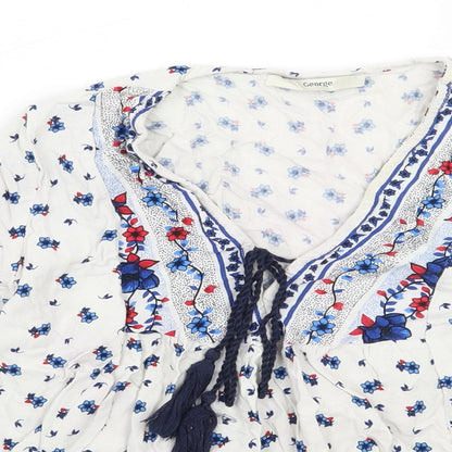 George Womens White Geometric  Basic Blouse Size 8