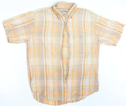 Waste monde Mens Orange Check   Button-Up Size XL