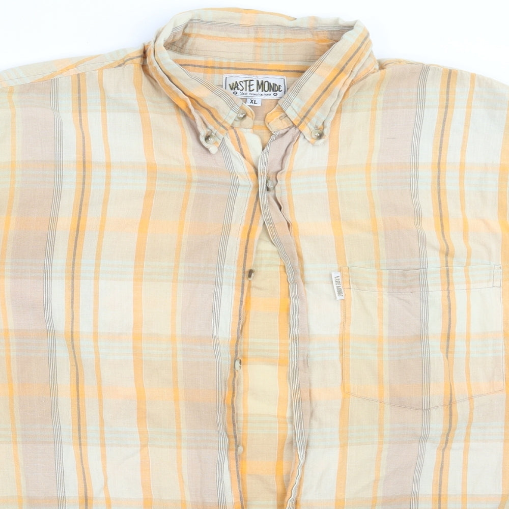 Waste monde Mens Orange Check   Button-Up Size XL