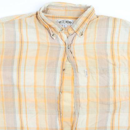 Waste monde Mens Orange Check   Button-Up Size XL