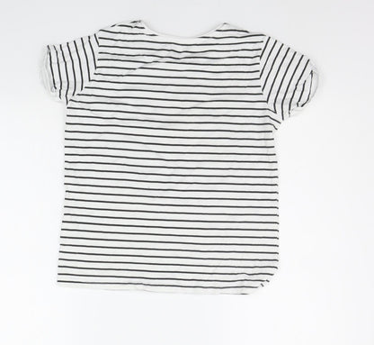 Primark Girls White Striped  Basic T-Shirt Size 12-13 Years  - shiny details