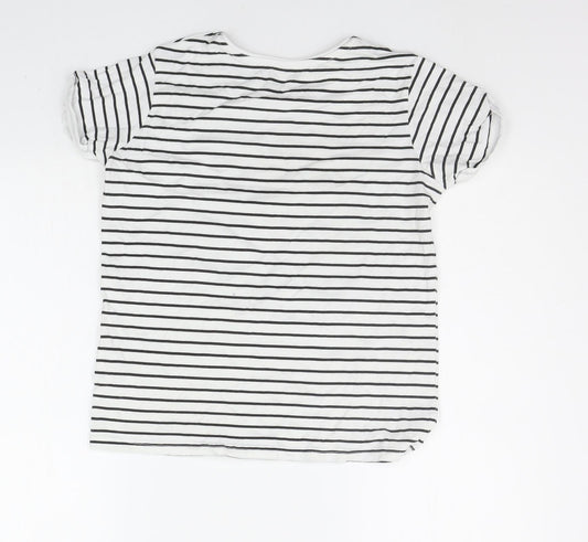 Primark Girls White Striped  Basic T-Shirt Size 12-13 Years  - shiny details