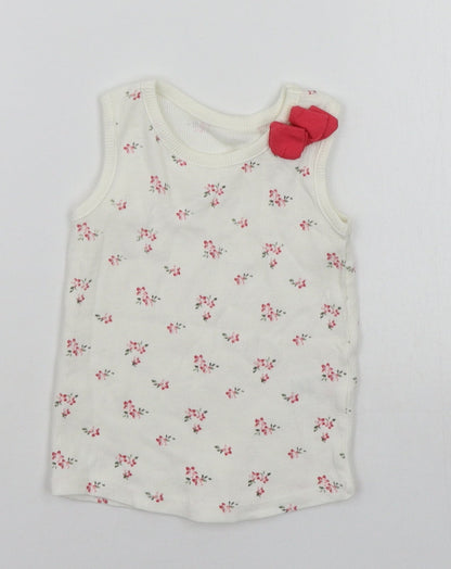 Matalan Baby White Floral  Basic Tank Size 12-18 Months