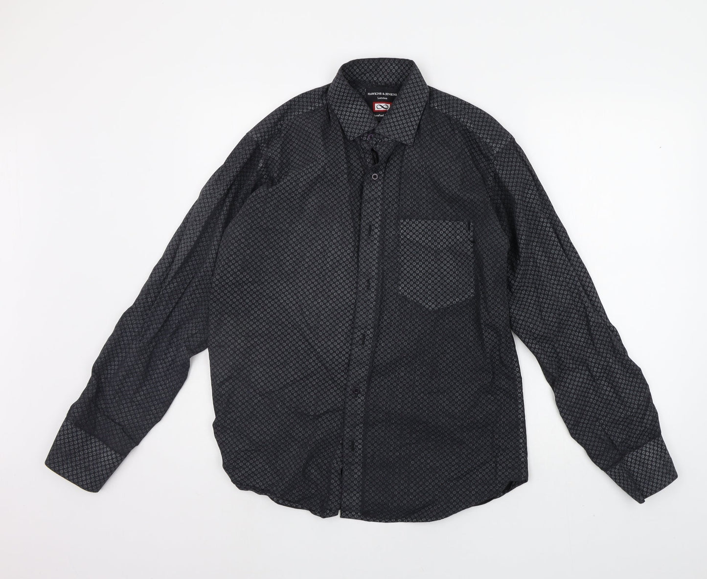 Mens UK Size 16.5 Hawkins & jenkins Black  Button-Up Long Sleeve Casual Shirt