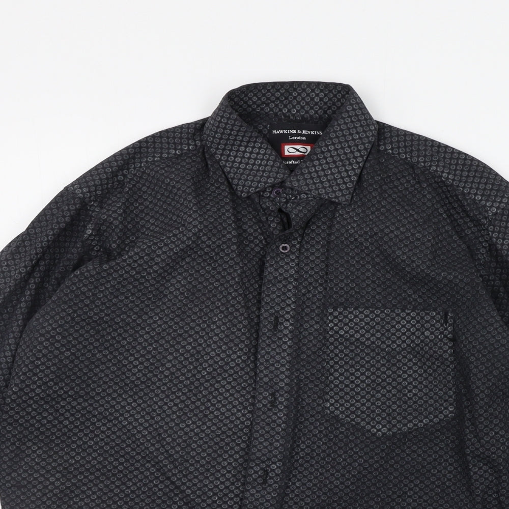 Mens UK Size 16.5 Hawkins & jenkins Black  Button-Up Long Sleeve Casual Shirt