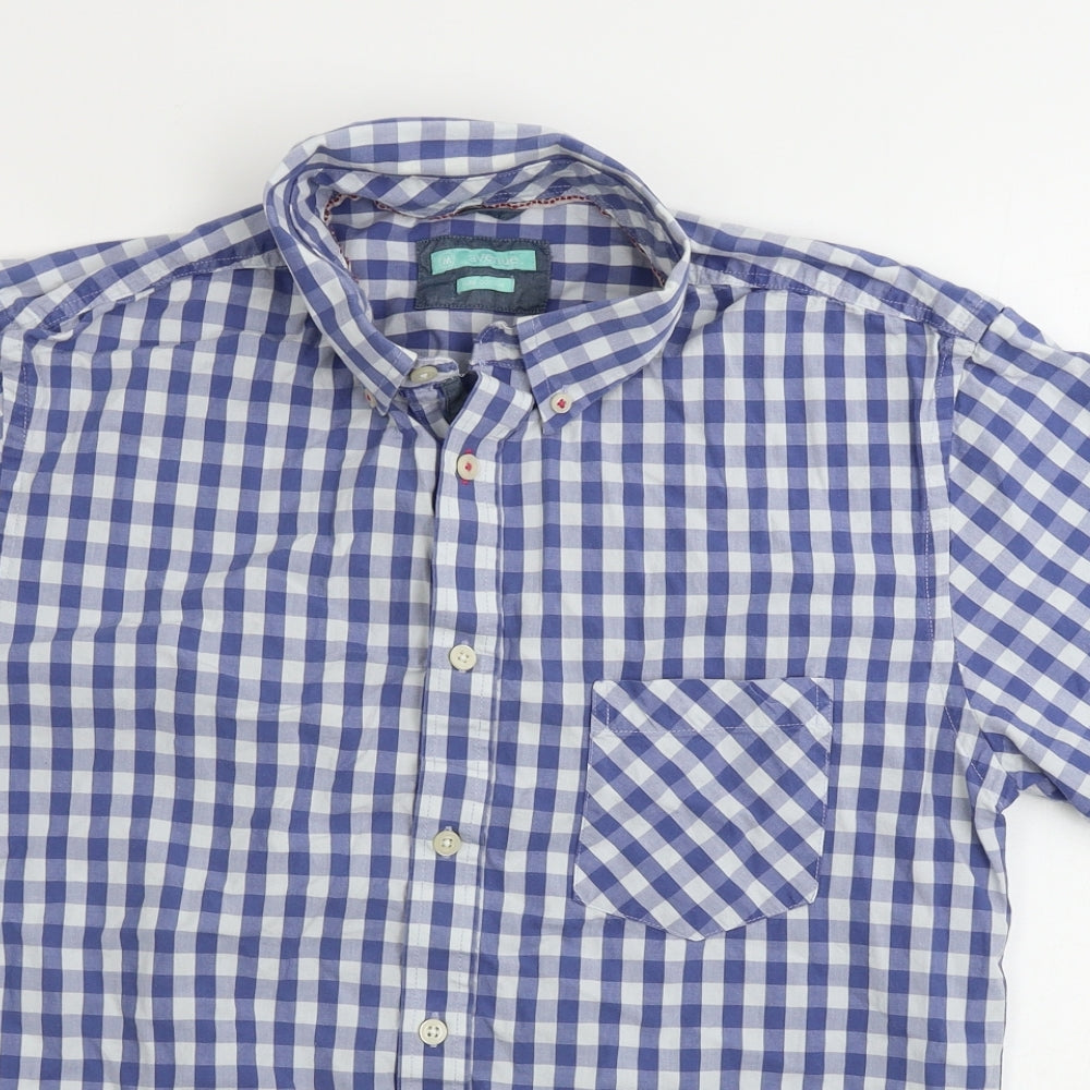 Avenue  Mens Blue Check   Button-Up Size M