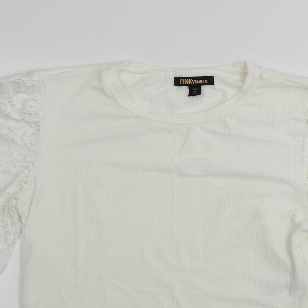 Womens UK Size L Pink Vanilla Ivory Basic T-Shirt