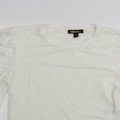 Womens UK Size L Pink Vanilla Ivory Basic T-Shirt