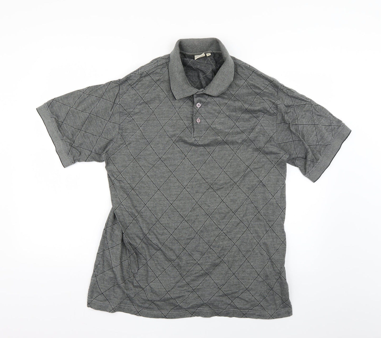 Cotton Traders Mens Grey Argyle/Diamond   Polo Size M