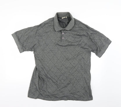 Cotton Traders Mens Grey Argyle/Diamond   Polo Size M