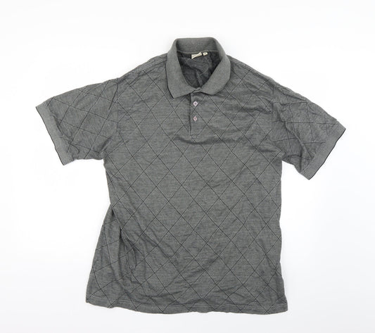 Cotton Traders Mens Grey Argyle/Diamond   Polo Size M
