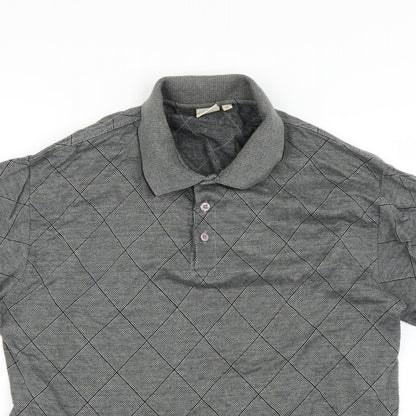 Cotton Traders Mens Grey Argyle/Diamond   Polo Size M