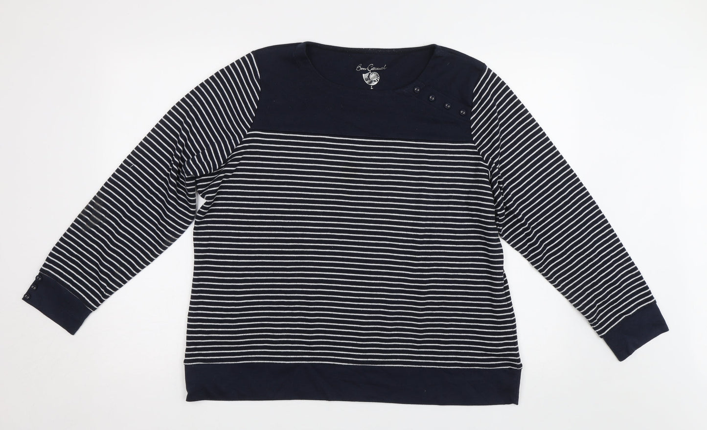 BM Womens Blue Striped  Pullover Sweatshirt Size L