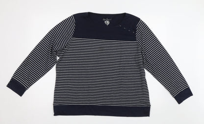 BM Womens Blue Striped  Pullover Sweatshirt Size L