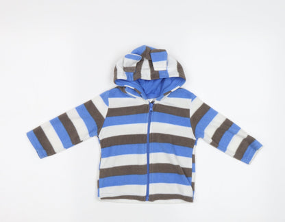 Preworn Baby Blue Striped  Full Zip Jumper Size 12-18 Months