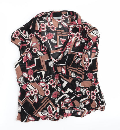 Marks and Spencer Womens Brown Floral  Basic Blouse Size 10  - Ruffled neck