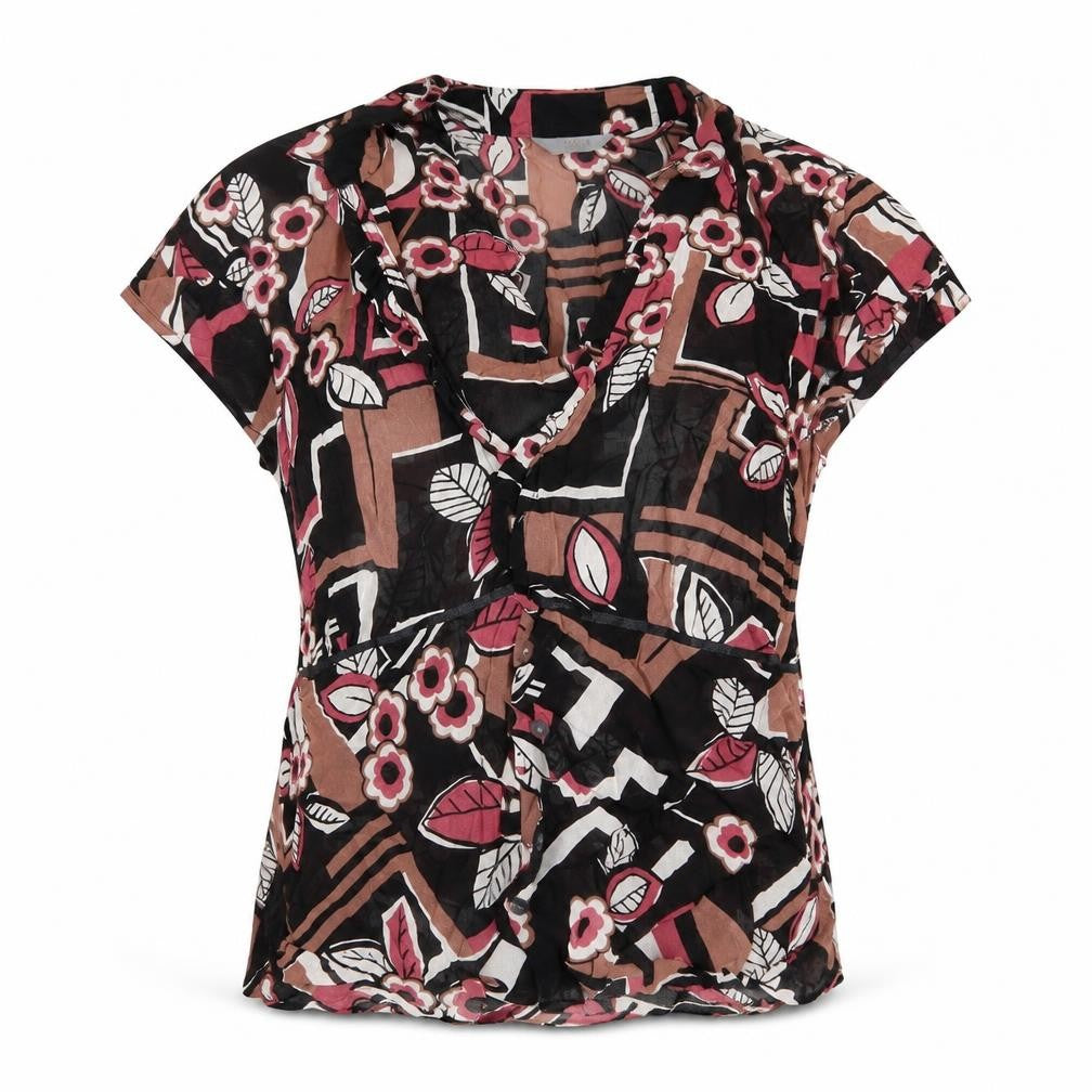 Marks and Spencer Womens Brown Floral  Basic Blouse Size 10  - Ruffled neck