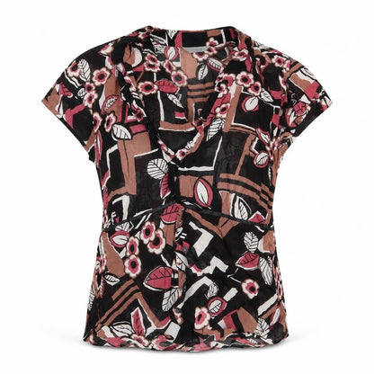 Marks and Spencer Womens Brown Floral  Basic Blouse Size 10  - Ruffled neck