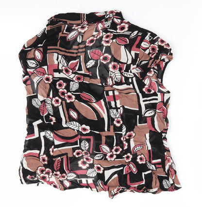 Marks and Spencer Womens Brown Floral  Basic Blouse Size 10  - Ruffled neck