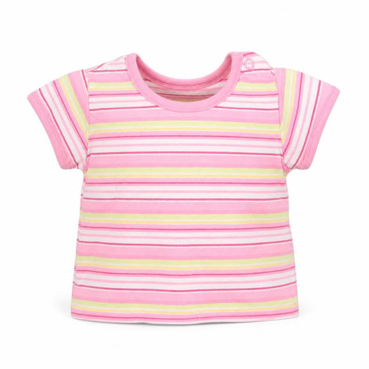 Front view of George girls’ multicoloured striped basic t-shirt, size 0-3, months