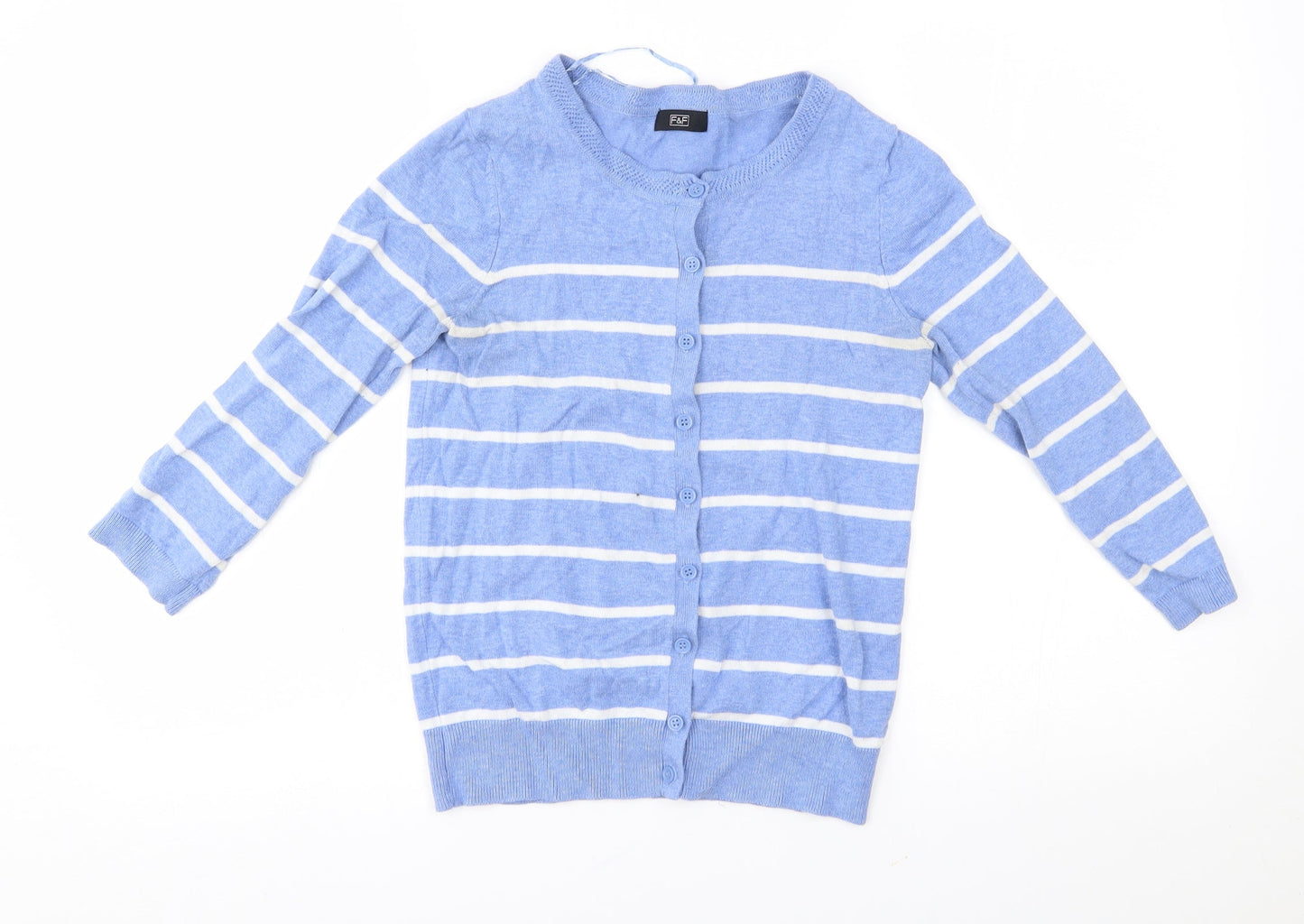F&F Womens Blue Striped  Cardigan Jumper Size 6