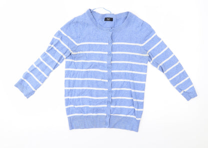 F&F Womens Blue Striped  Cardigan Jumper Size 6