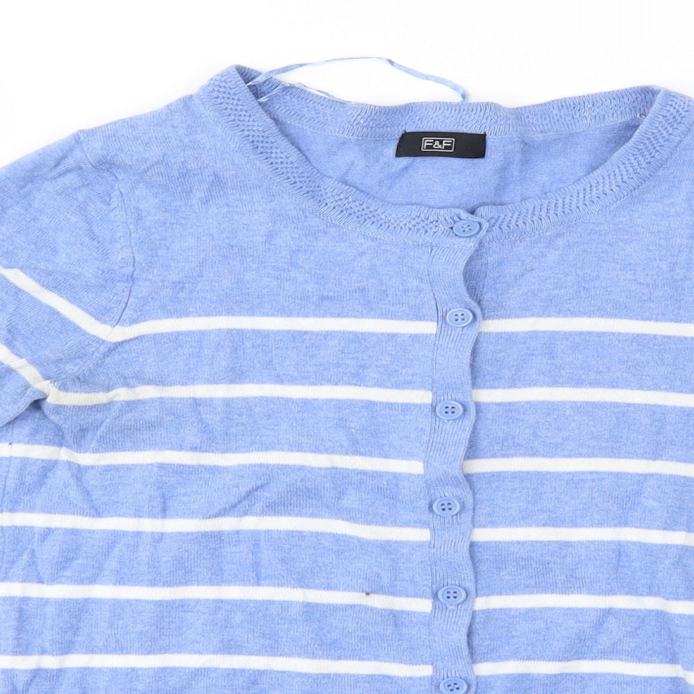 F&F Womens Blue Striped  Cardigan Jumper Size 6