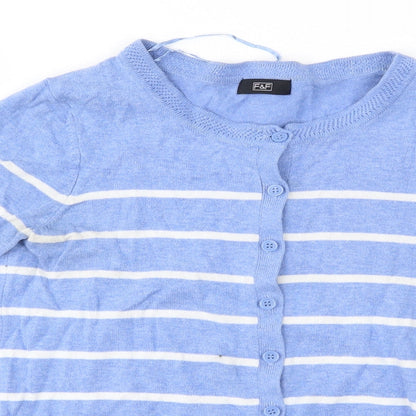 F&F Womens Blue Striped  Cardigan Jumper Size 6