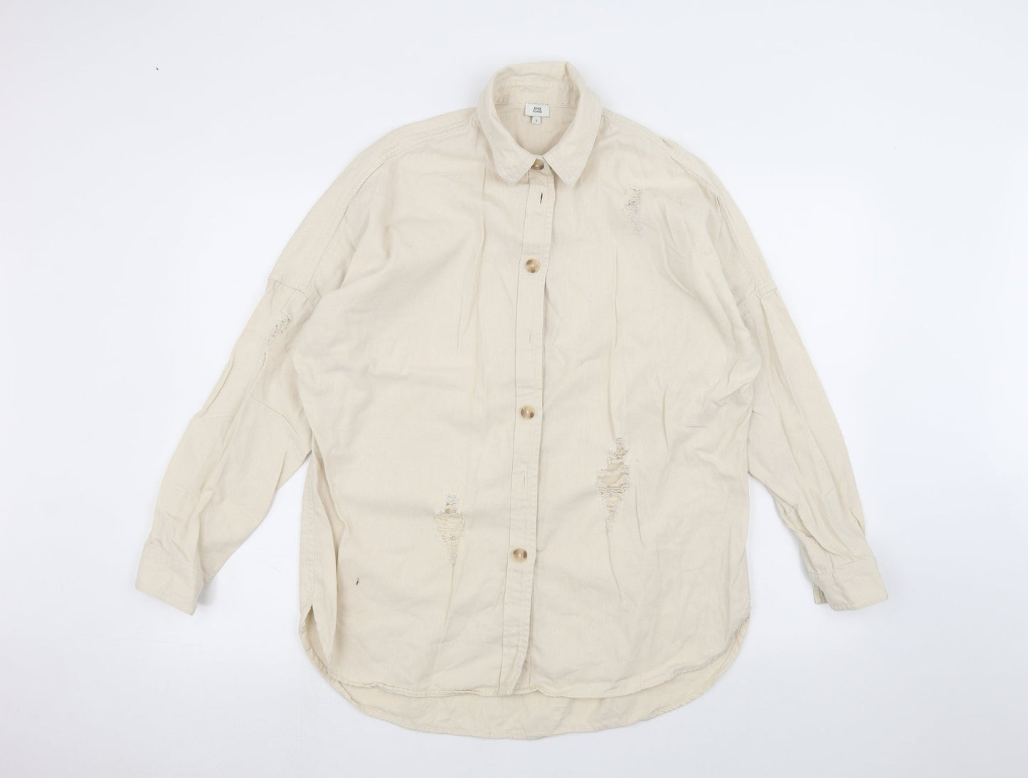 River Island Mens Beige    Dress Shirt Size S  - ripped details