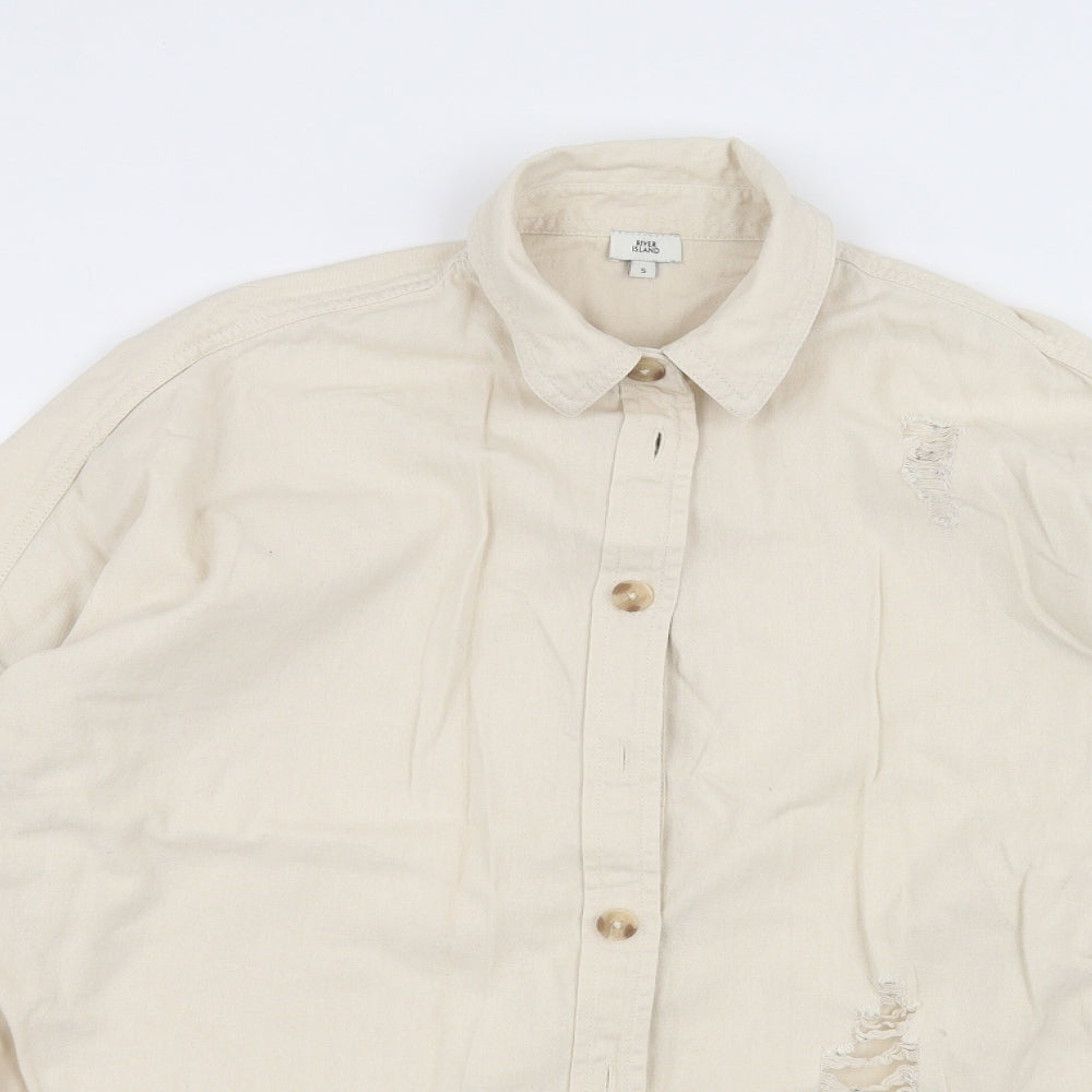 River Island Mens Beige    Dress Shirt Size S  - ripped details