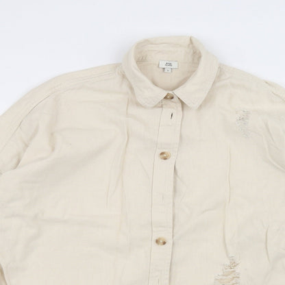 River Island Mens Beige    Dress Shirt Size S  - ripped details
