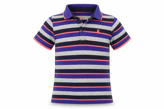 Front view of Blue Zoo girls’ grey striped basic polo, size 7-8, years
