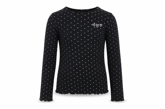 Front view of F&F girls’ black polka dot basic t-shirt, size 7-8, years