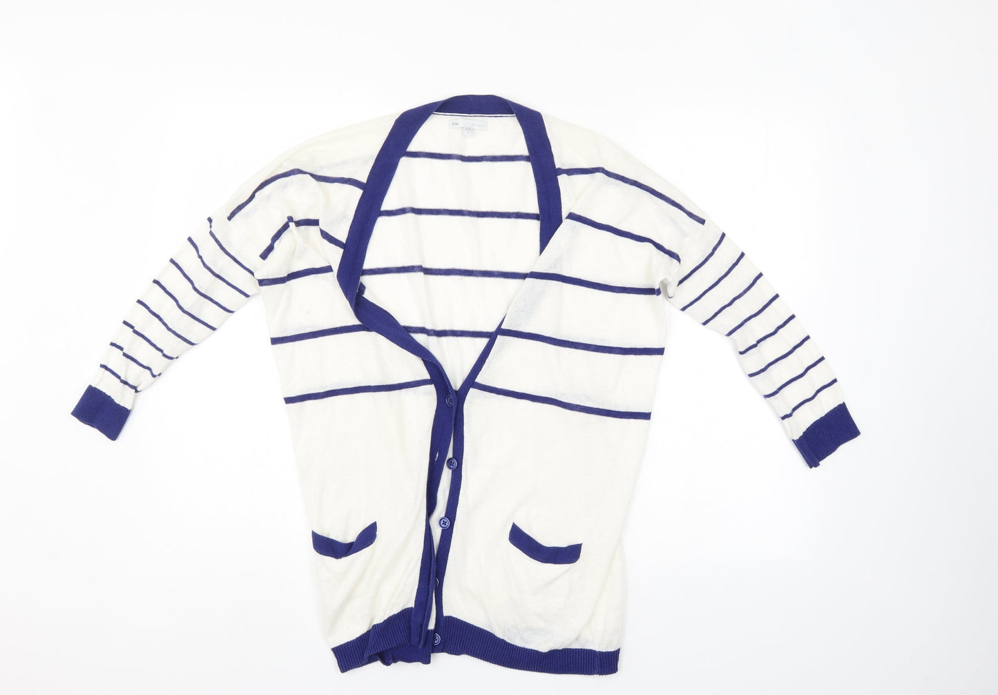 Gap Womens White Striped  Cardigan Jumper