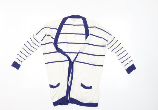 Gap Womens White Striped  Cardigan Jumper