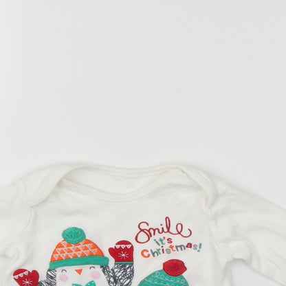 Nutmeg Girls White   Pullover Jumper Size 3-6 Months  - christmas jumper