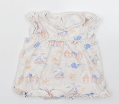 George Girls White   Basic T-Shirt Size 6-9 Months  - Whales Starfish Boats