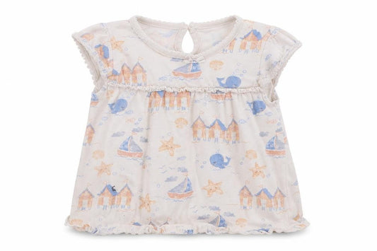 Front view of George girls’ white basic t-shirt, size 6-9, months - whales starfish boats