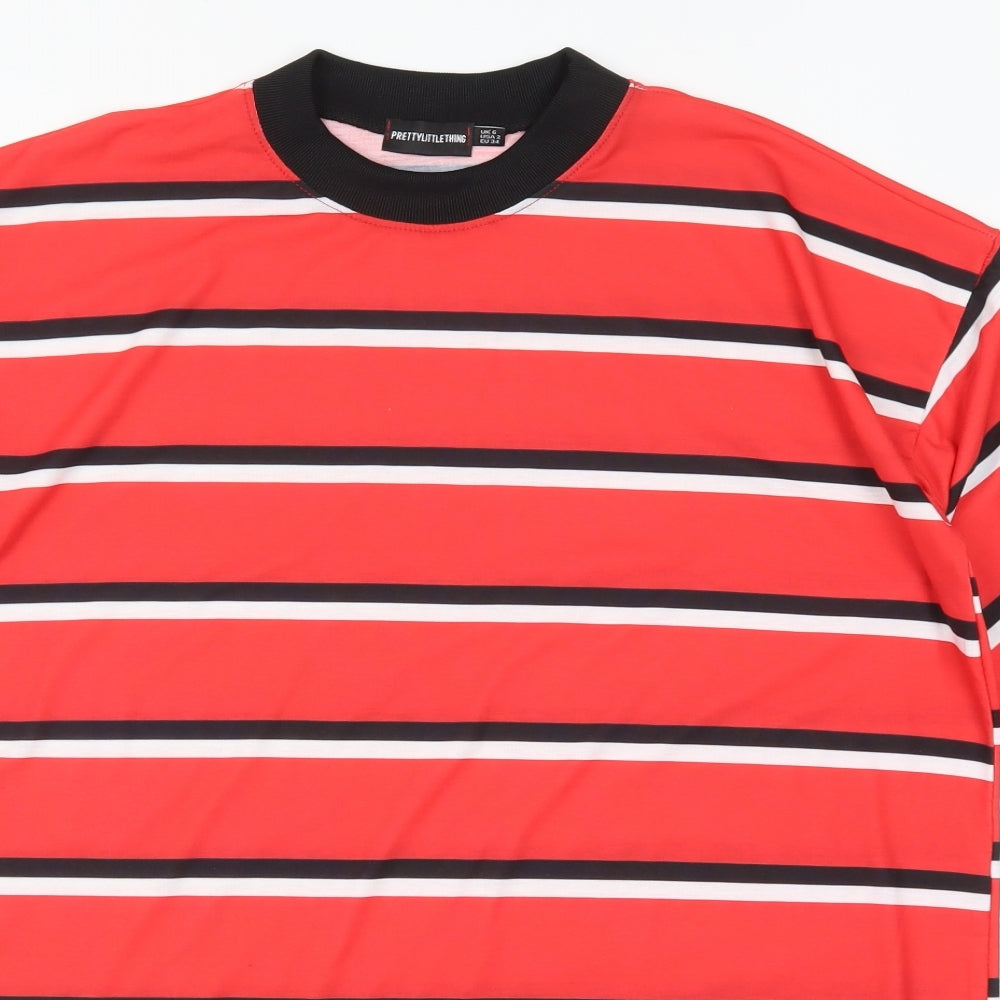 PRETTYLITTLETHING Womens Red Striped  T-Shirt Dress  Size 6